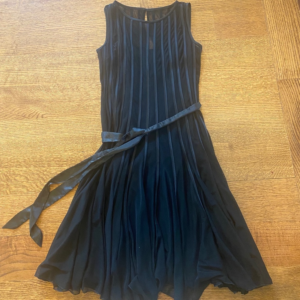 Black Xscape Dress ~ sheer, has black slip underneath with satin tie at waist